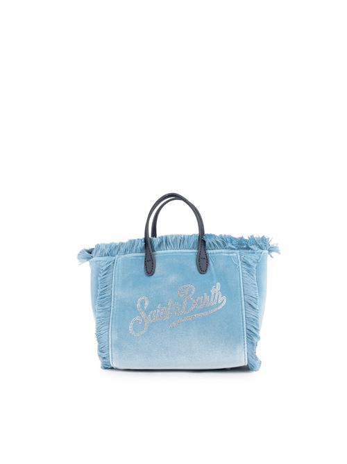 Borsa Vanity Mini in velluto con strass Azzurro Mc2 Saint Barth | VANITY MINI W01396G VELVET STRASS LOGO 31